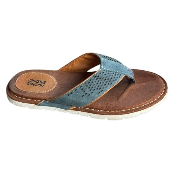 Johnston & Murphy Prescott Thong Sandals Size 10 Stone Blue Leather Thong Sandal - Picture 12 of 13